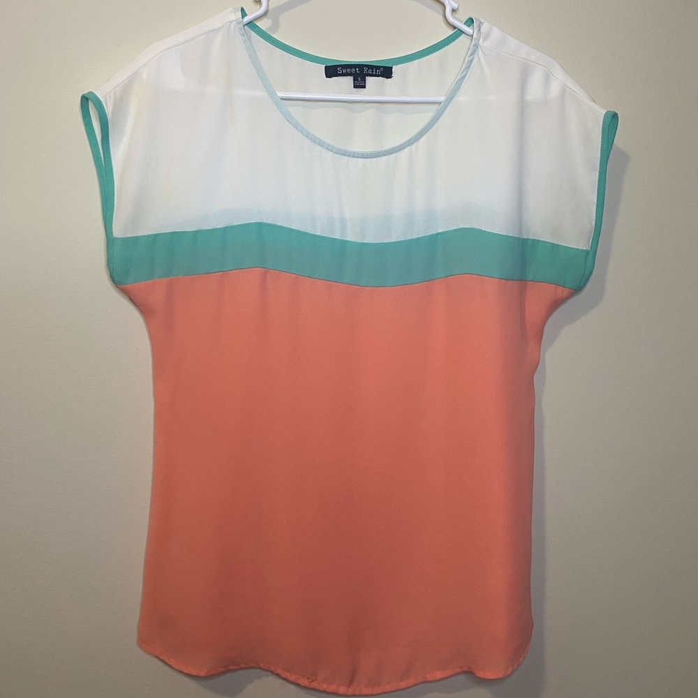 Peach and teal blouse